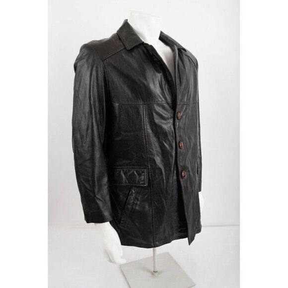 Phase 2 Mens Genuine Leather Trench Coat Jacket M - Picture 3 of 7